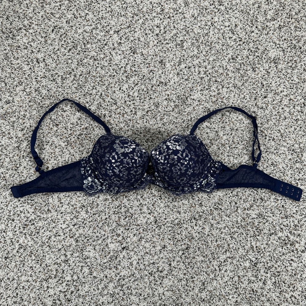 Victoria's Secret Womens Dream Angels Lined Demi Laced Bra Sz 32C Blue Floral